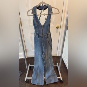 Alice + Olivia Vintage Wash Denim Overalls - Blue